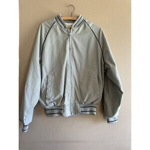King Louie Vintage Pro Fit Bomber Jacket Mens L Grey Made in USA Coat Varsity